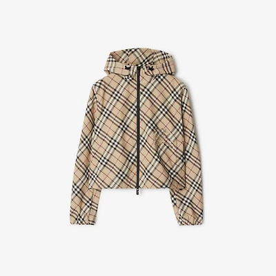 Check Hooded Jacket in Alabaster - Women, Nylon | Burberry® Official
