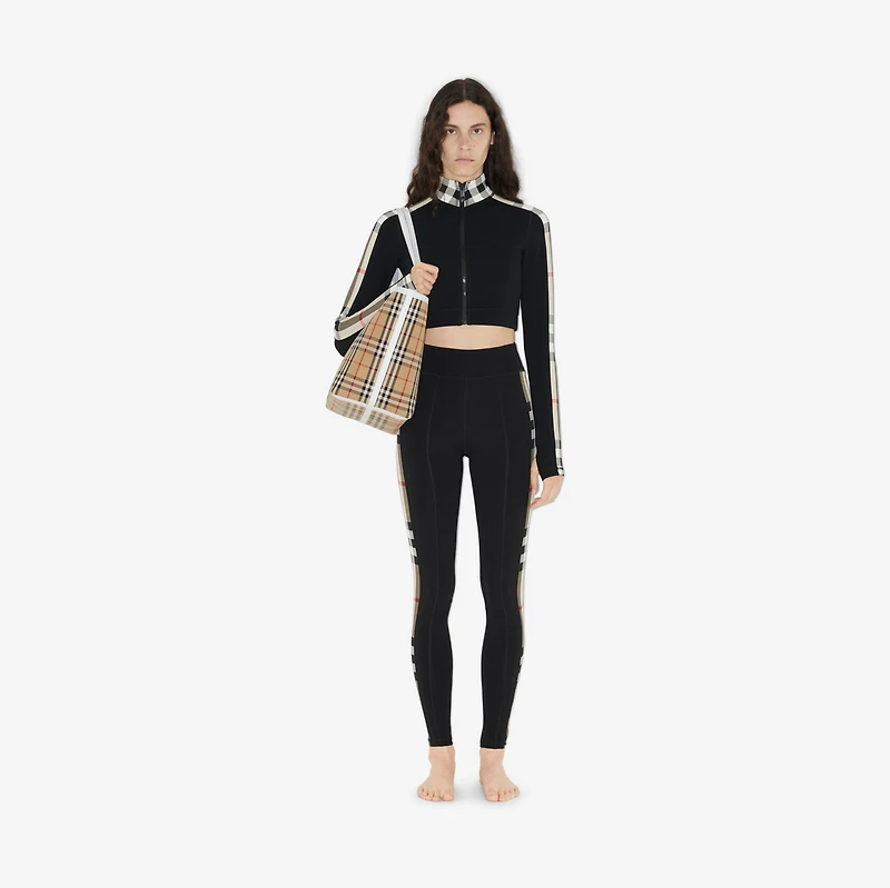 Check Trim Stretch Jersey Leggings in Black - Women, Nylon | Burberry® Official