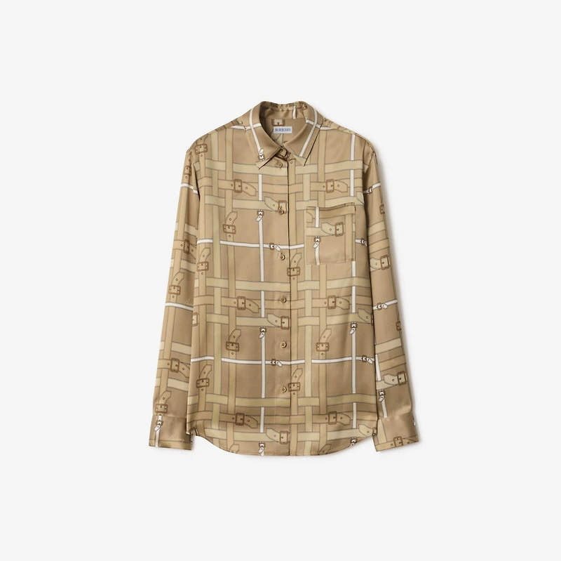 Regular Fit Belt Check Viscose Shirt in Sand beige - Women | Burberry® Official