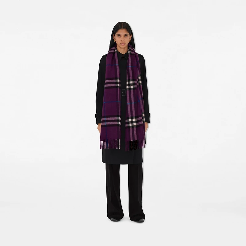 Wide Check Cashmere Scarf in Pansy | Burberry® Official