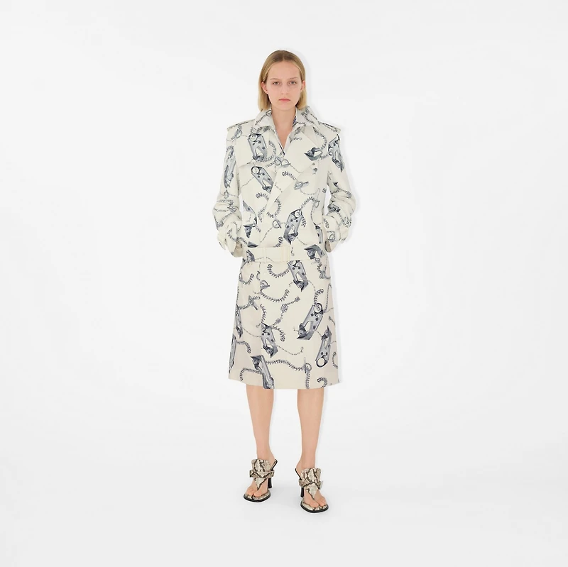 Long Knight Hardware Tricotine Trench Coat in Silver/white - Women | Burberry® Official