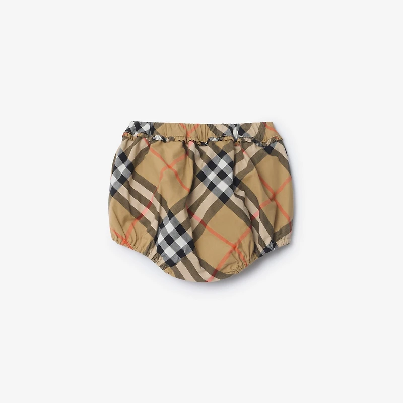 Check Cotton Dress with Bloomers in Sand beige