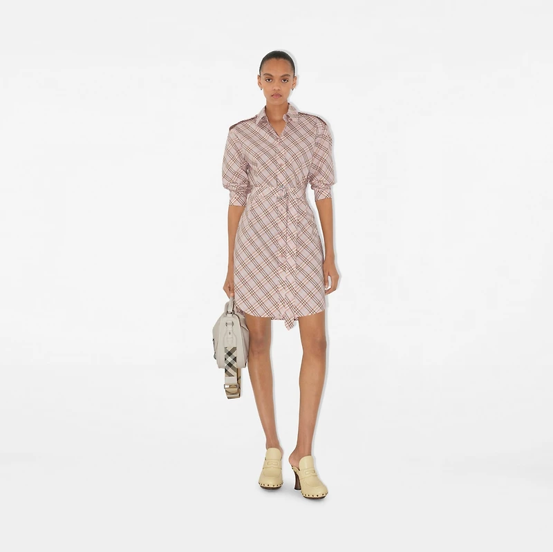 Check Cotton Shirt Dress in Floss pink - Women, Nylon | Burberry® Official