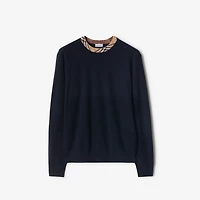 Check Trim Wool Sweater in Navy - Men | Burberry® Official
