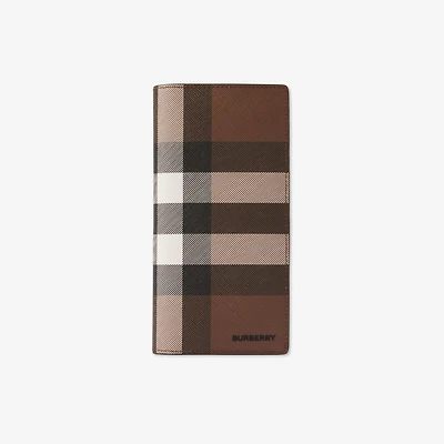 Check and Leather Continental Wallet in Dark birch brown - Men, Canvas | Burberry® Official