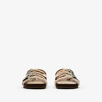 Check Shearling Urchin Sandals in Moorhen brown - Men | Burberry® Official