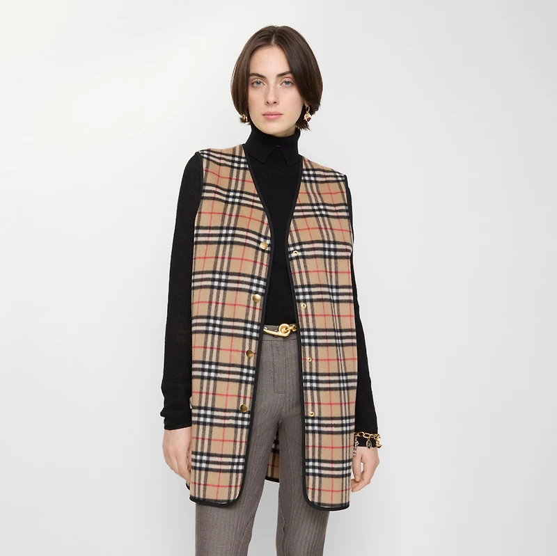 Check Wool Cashmere Warmer in Archive beige - Women | Burberry® Official