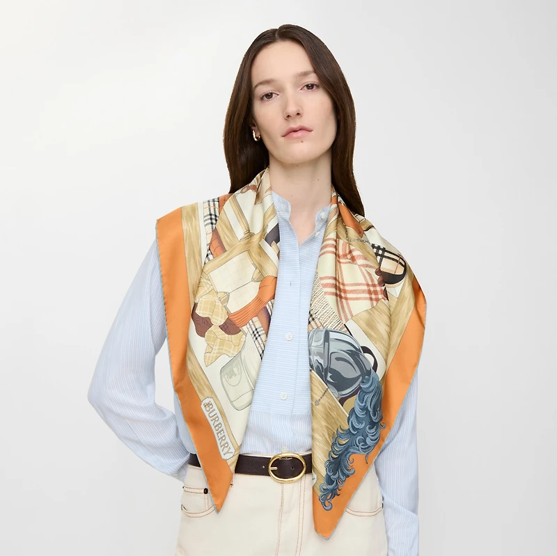 Wardrobe Silk Scarf in Pumpkin orange | Burberry® Official