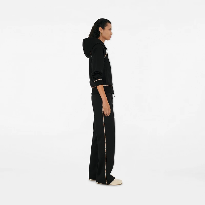 Check Trim Cotton Blend Track Pants in Black - Women | Burberry® Official
