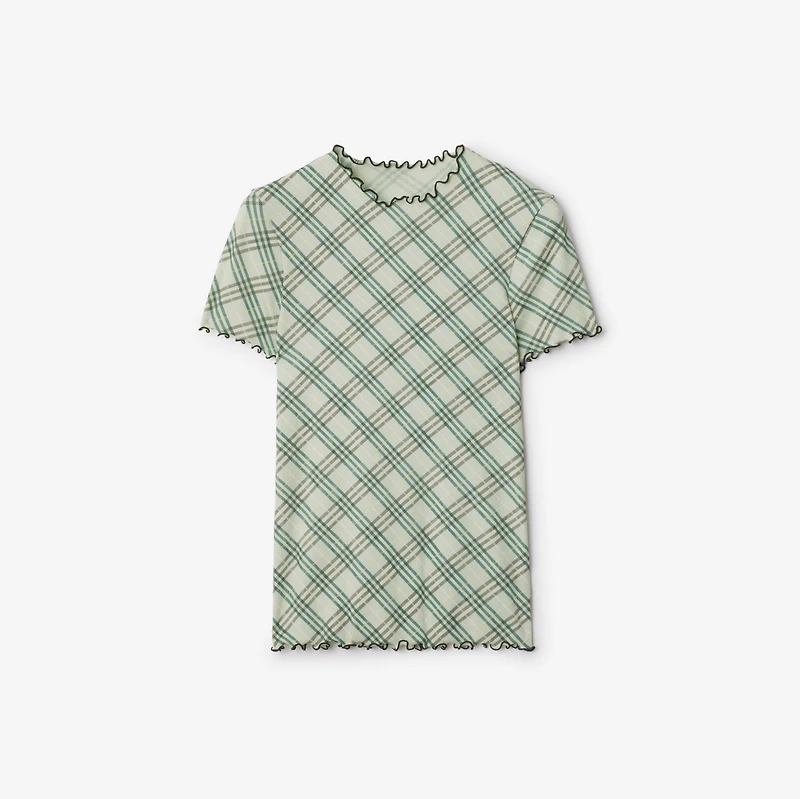 Check Stretch Cotton T-shirt in Breeze - Women | Burberry® Official