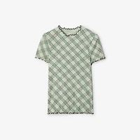 Check Stretch Cotton T-shirt in Breeze - Women | Burberry® Official