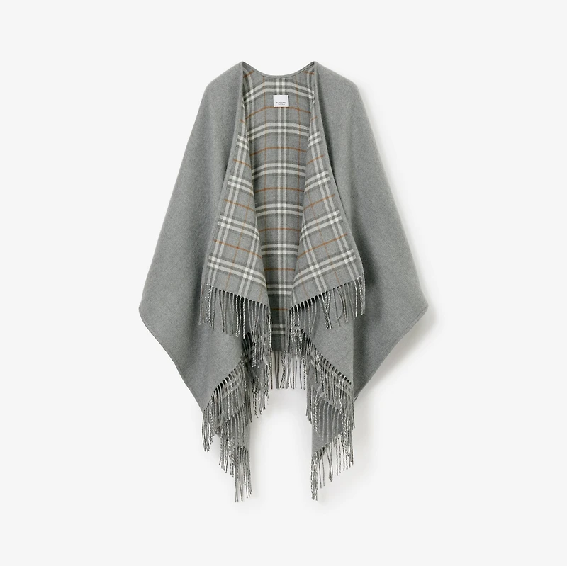 Check Wool Reversible Cape in Grey | Burberry® Official