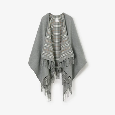 Check Wool Reversible Cape in Grey | Burberry® Official