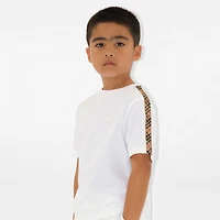Check Trim Cotton T-shirt in White | Burberry® Official