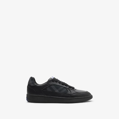 Leather and Check Terrace Sneakers​ in Black/storm blue - Men | Burberry® Official