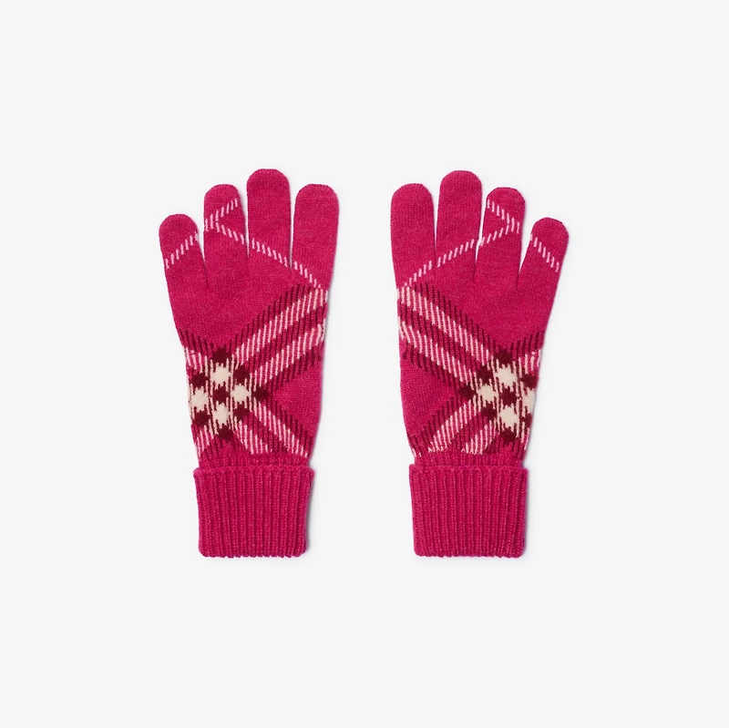 Check Cashmere Blend Gloves in Jam pink - Men | Burberry® Official