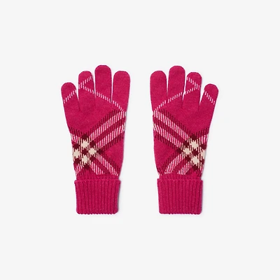 Check Cashmere Blend Gloves in Jam pink - Men | Burberry® Official