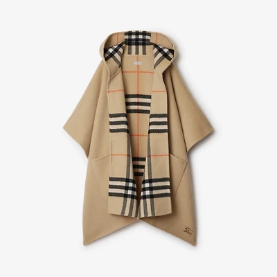 Reversible Check Cashmere Cape in Sand | Burberry® Official