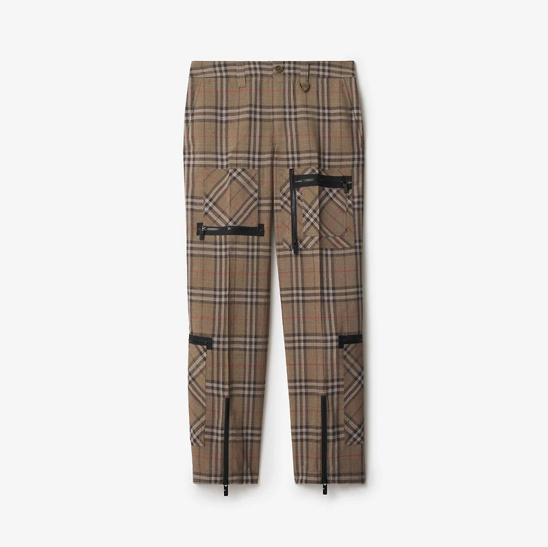 Check Silk Blend Cargo Trousers in Brush - Men | Burberry® Official