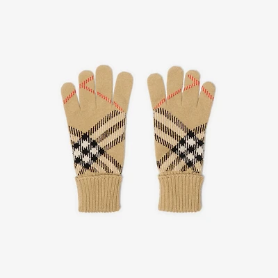 Check Cashmere Blend Gloves in Sand beige - Men | Burberry® Official