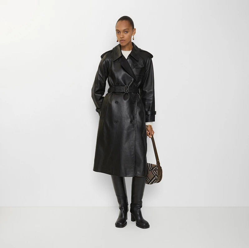 Long Leather Castleford Trench Coat in Black - Women | Burberry® Official