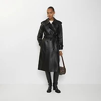 Long Leather Castleford Trench Coat in Black - Women | Burberry® Official