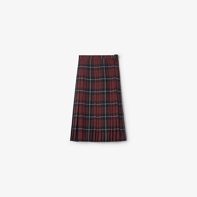 Check Wool Blend Midi Kilt in Coal grey/cranberry red - Women | Burberry® Official