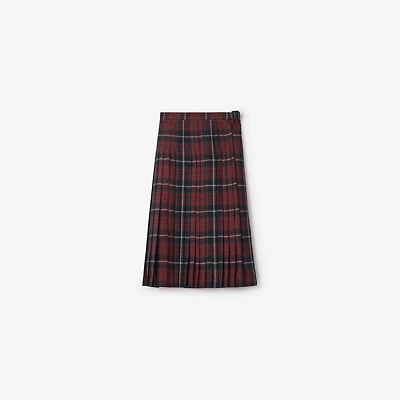Check Wool Blend Midi Kilt in Coal grey/cranberry red - Women | Burberry® Official