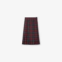 Check Wool Blend Midi Kilt in Coal grey/cranberry red - Women | Burberry® Official