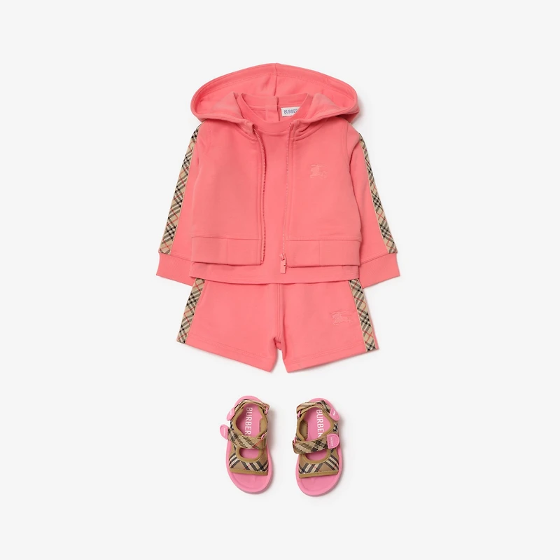 Check Trim Cotton Zip Hoodie in Pale hibiscus | Burberry® Official