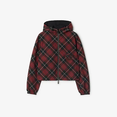 Cropped Reversible Check Hooded Jacket in Poppy red - Women, Nylon | Burberry® Official