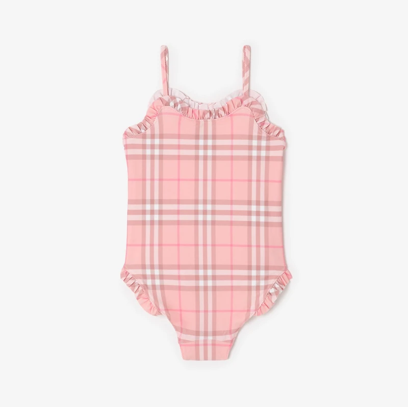 Ruffle Trim Check Swimsuit in Peony pink | Burberry® Official