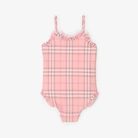 Ruffle Trim Check Swimsuit in Peony pink | Burberry® Official