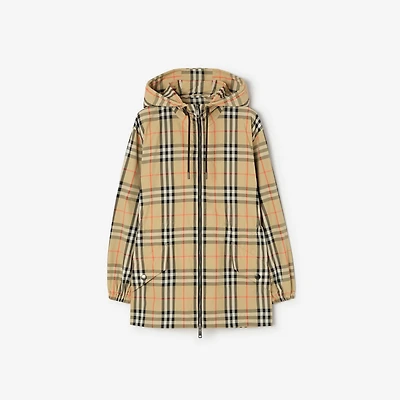 Check Nylon Hooded Jacket in Sand beige - Women | Burberry® Official