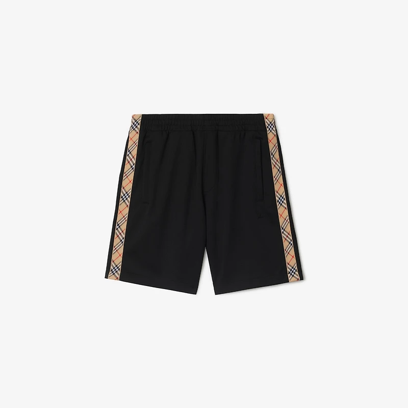 Check Trim Cotton Blend Shorts in Black - Men | Burberry® Official