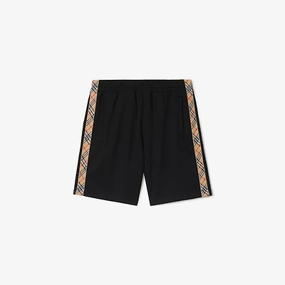 Check Trim Cotton Blend Shorts in Black - Men | Burberry® Official