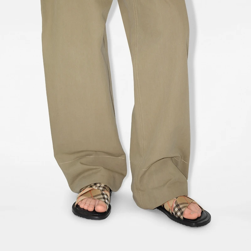 Check Pavilion Slides​ in Sand - Men, Nylon | Burberry® Official