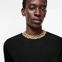 Check Trim Wool Sweater in Black - Men | Burberry® Official