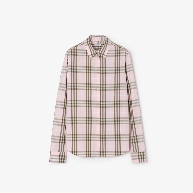 Regular Fit Check Cotton Shirt in Mallow pink - Women | Burberry® Official