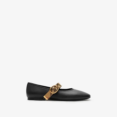 Check Strap Leather Robin Ballerinas in Black - Women | Burberry® Official