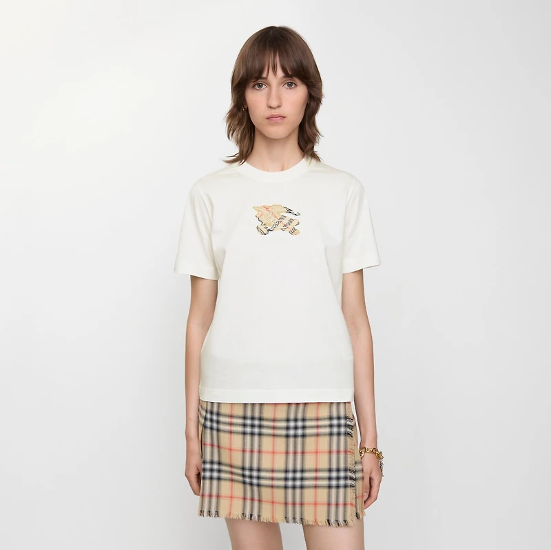 EKD Check Cotton T-shirt in Chalk white - Women | Burberry® Official