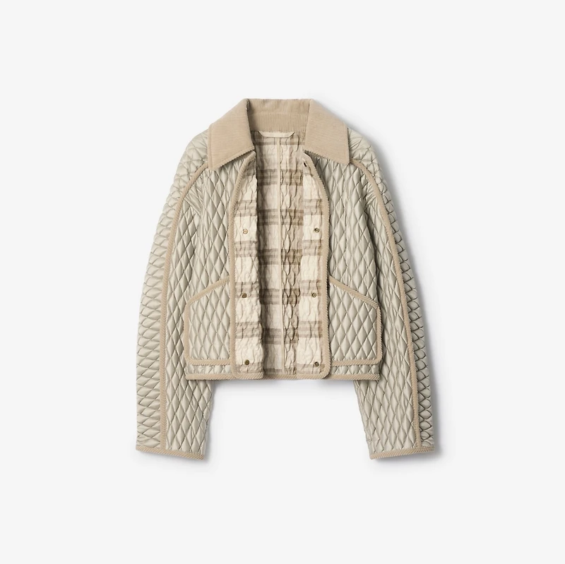 Cropped Quilted Nylon Floriston Jacket in Wisp grey - Women | Burberry® Official