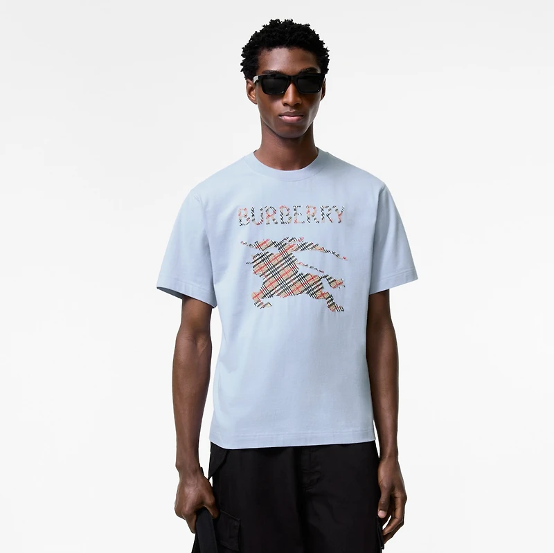 Cross Stitch Knight Cotton T-shirt in Sunbleached blue - Men | Burberry® Official