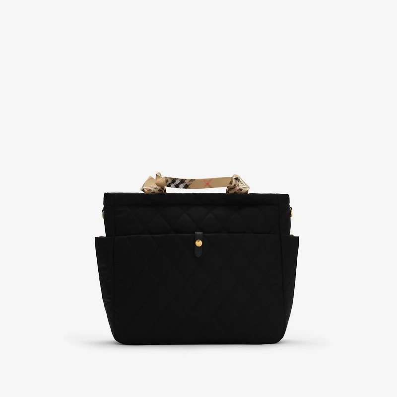 Check Trim Quilted Nylon Baby Changing Bag in Black - Children | Burberry® Official