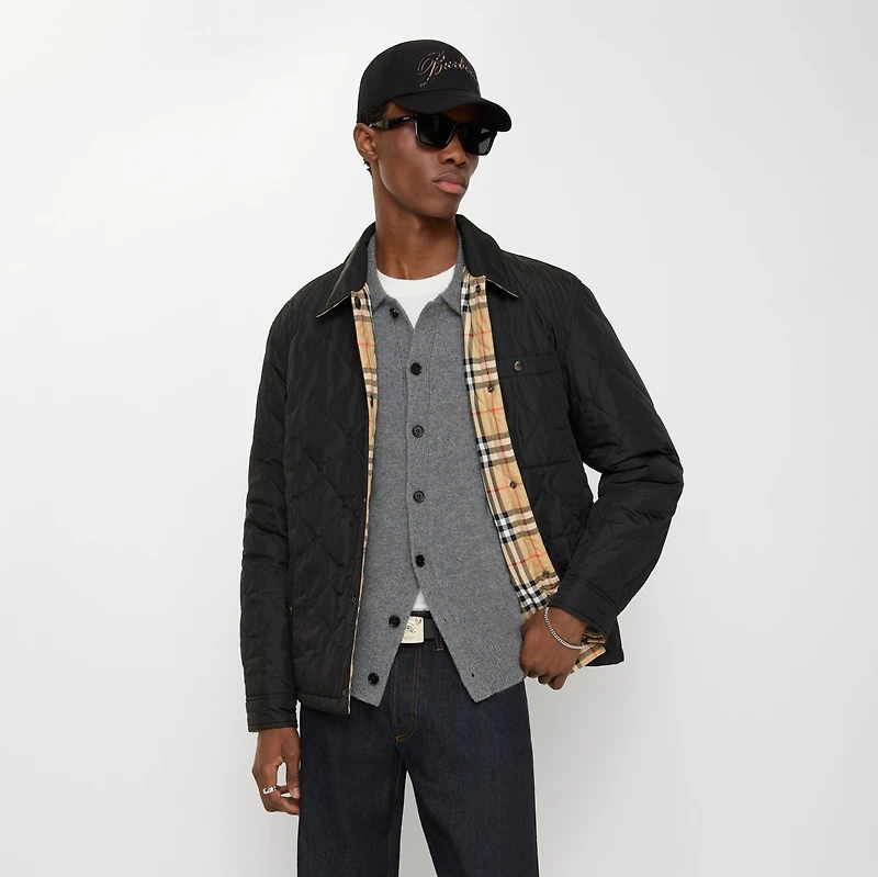 Reversible Quilted Nylon Overshirt in Black