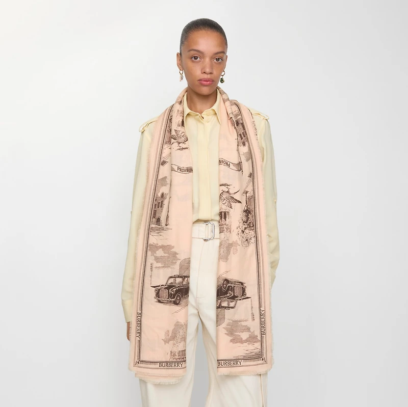 London Landmarks Wool Silk Scarf in Sepia | Burberry® Official