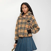 Cropped Check Fleece Hooded Jacket in Sand beige - Women | Burberry® Official