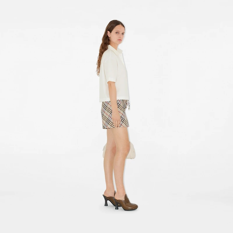 Cropped Cotton Polo Shirt in Chalk - Women | Burberry® Official