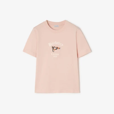 Check Flag Cotton T-shirt in Compact pink - Women | Burberry® Official