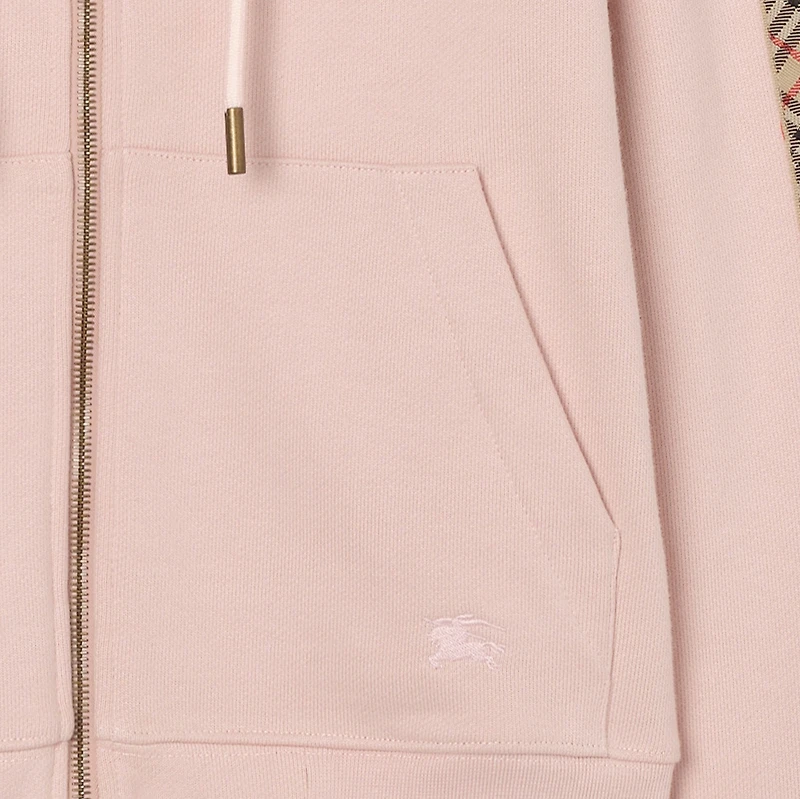 Check Trim Cotton Zip Hoodie in Bouquet pink - Women | Burberry® Official